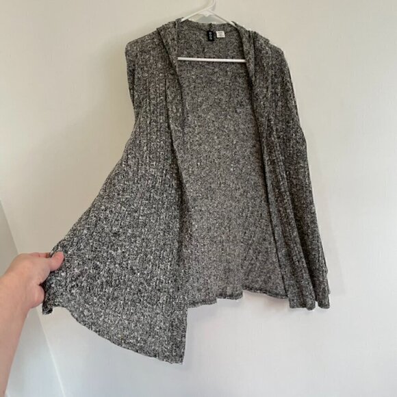 BDG URBAN OUTFITTERS UO Hooded Ribbed Cardigan Black White Marled Open Sweater - Picture 8 of 16